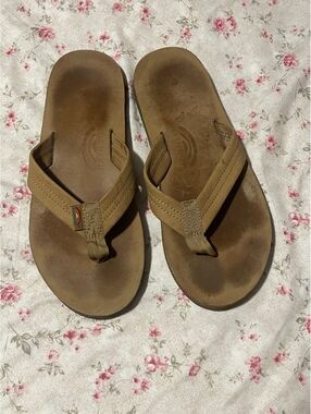 Rainbow Sandals Double-Layer Leather Flip Flops Tan Size 9 Men